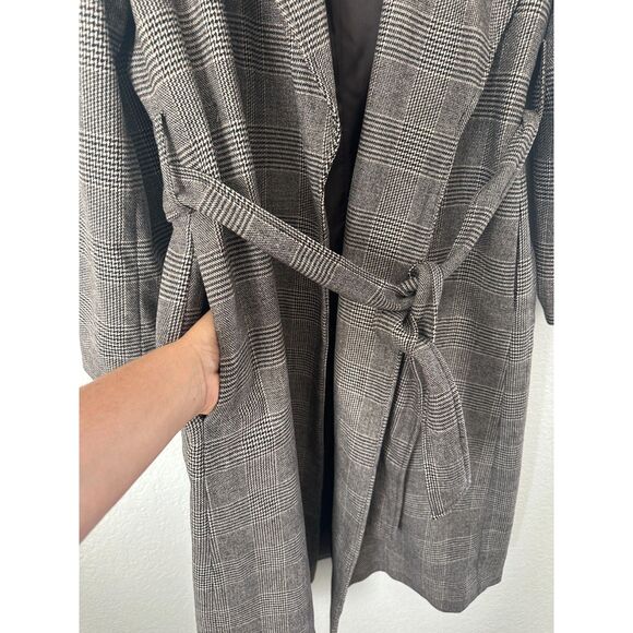 Banana Republic Brown Houndstooth Trench Coat Wrap Belt Pockets XL - Picture 4 of 7